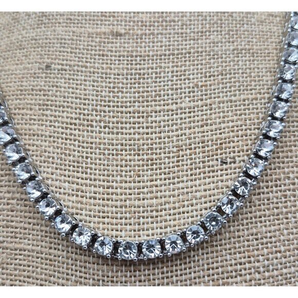 Silver Tone High Quality Crystal Tennis Style Necklace Long 20" Collar Formal - Picture 4 of 7